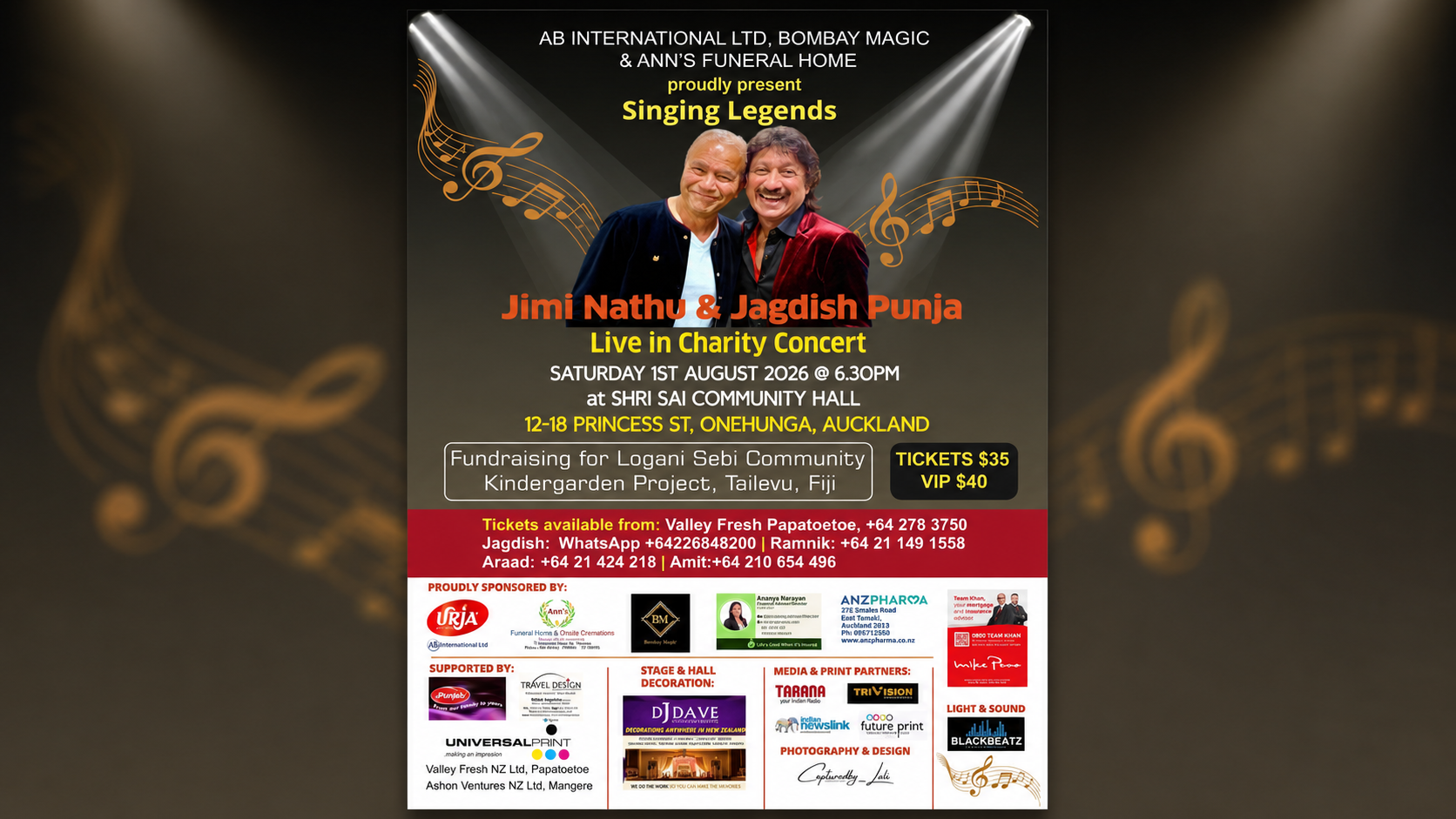 Singing Legends: Jimi Nathu & Jagdish Punia Live in Charity Concert event poster in Auckland
